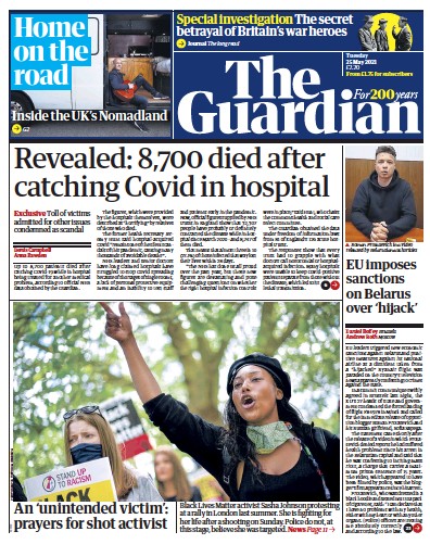 The Guardian Newspaper Front Page (UK) for 25 May 2021
