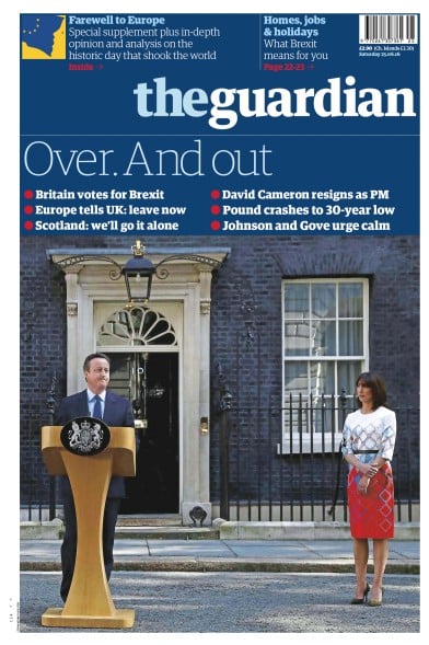 The Guardian Newspaper Front Page (UK) for 25 June 2016