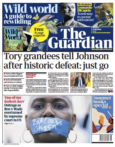 The Guardian Newspaper Front Page (UK) for 25 June 2022