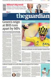 The Guardian (UK) Newspaper Front Page for 25 July 2016