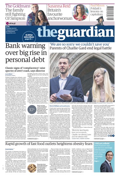 The Guardian Newspaper Front Page (UK) for 25 July 2017