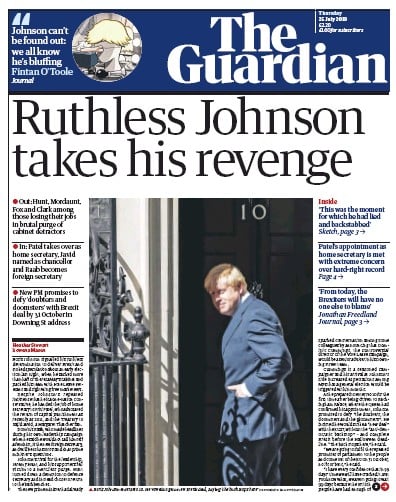 The Guardian Newspaper Front Page (UK) for 25 July 2019