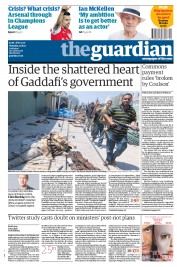 The Guardian Newspaper Front Page (UK) for 25 August 2011