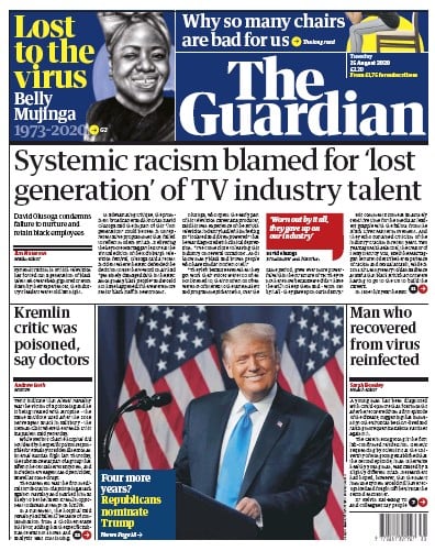 The Guardian Newspaper Front Page (UK) for 25 August 2020