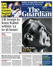 The Guardian (UK) Newspaper Front Page for 25 August 2021