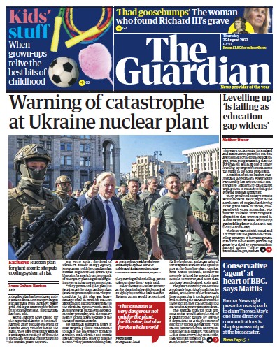 The Guardian Newspaper Front Page (UK) for 25 August 2022