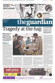 The Guardian (UK) Newspaper Front Page for 25 September 2015
