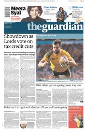 The Guardian (UK) Newspaper Front Page for 26 October 2015