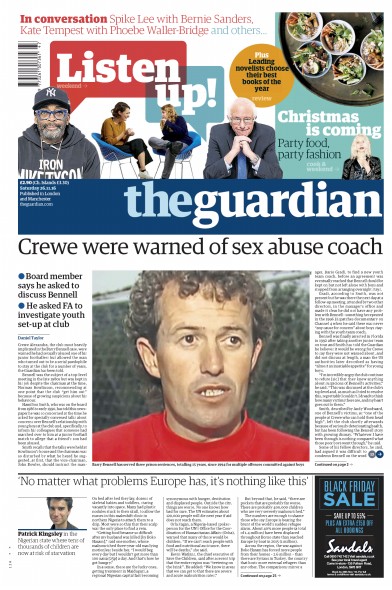 The Guardian Newspaper Front Page (UK) for 26 November 2016