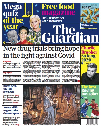 The Guardian Newspaper Front Page (UK) for 26 December 2020