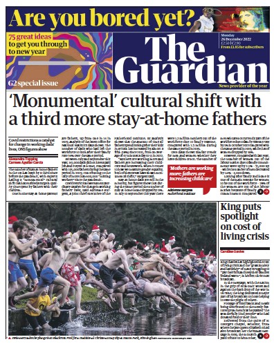 The Guardian Newspaper Front Page (UK) for 26 December 2022