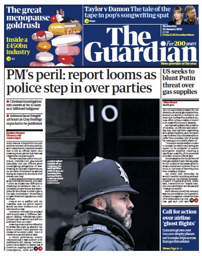 The Guardian Newspaper Front Page (UK) for 26 January 2022