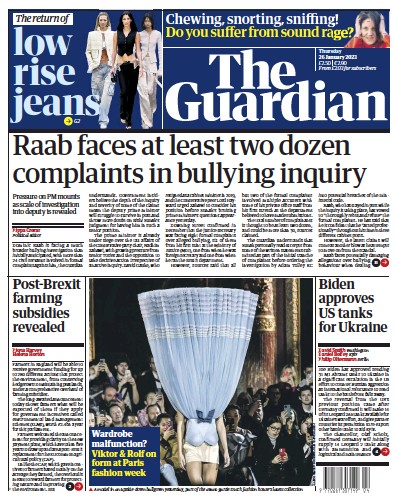 The Guardian Newspaper Front Page (UK) for 26 January 2023
