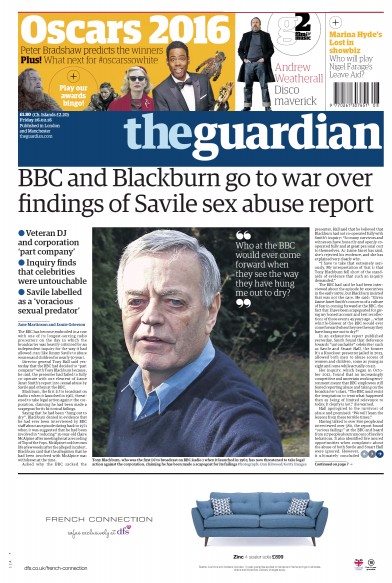 The Guardian Newspaper Front Page (UK) for 26 February 2016