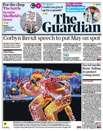 The Guardian Newspaper Front Page (UK) for 26 February 2018