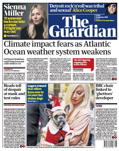 The Guardian Newspaper Front Page (UK) for 26 February 2021