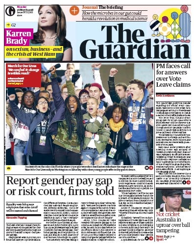 The Guardian Newspaper Front Page (UK) for 26 March 2018