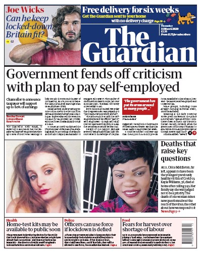 The Guardian Newspaper Front Page (UK) for 26 March 2020