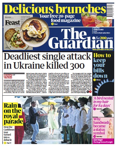 The Guardian Newspaper Front Page (UK) for 26 March 2022