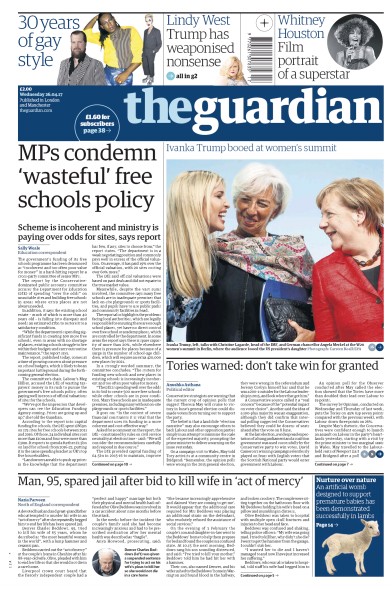 The Guardian Newspaper Front Page (UK) for 26 April 2017