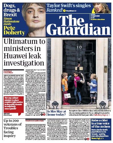 The Guardian Newspaper Front Page (UK) for 26 April 2019