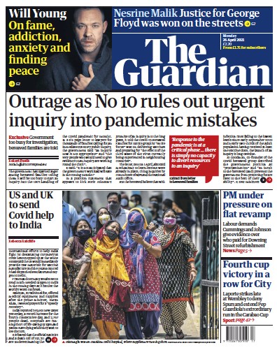 The Guardian Newspaper Front Page (UK) for 26 April 2021