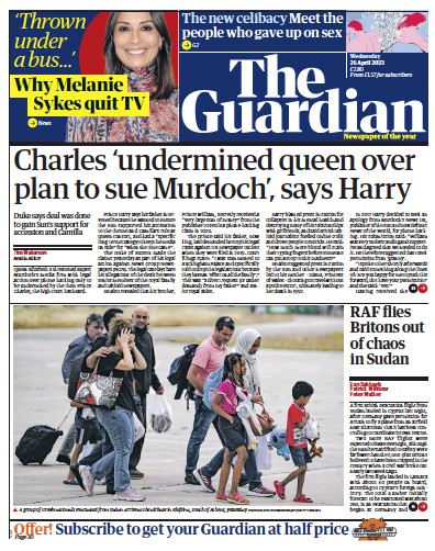 The Guardian Newspaper Front Page (UK) for 26 April 2023
