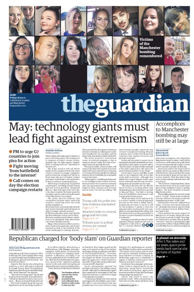 The Guardian Newspaper Front Page (UK) for 26 May 2017