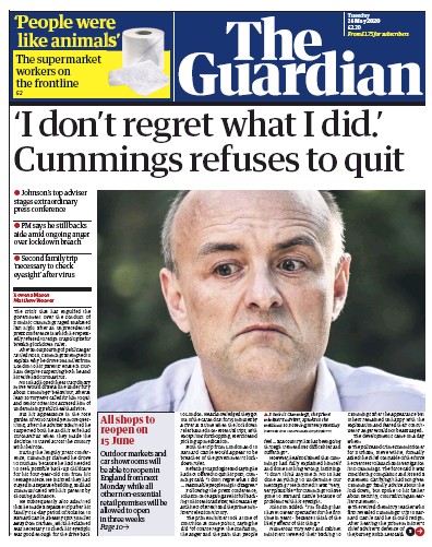 The Guardian Newspaper Front Page (UK) for 26 May 2020