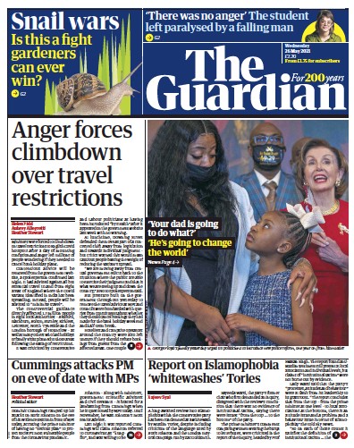 The Guardian Newspaper Front Page (UK) for 26 May 2021