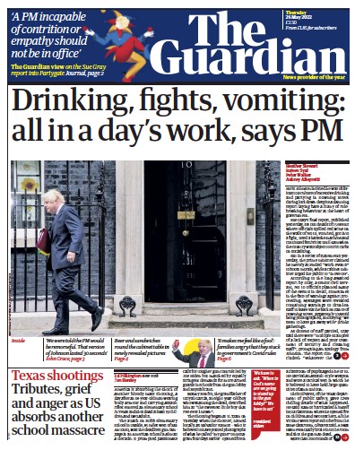 The Guardian Newspaper Front Page (UK) for 26 May 2022