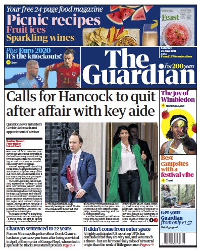 The Guardian Newspaper Front Page (UK) for 26 June 2021