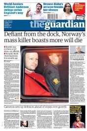 The Guardian Newspaper Front Page (UK) for 26 July 2011