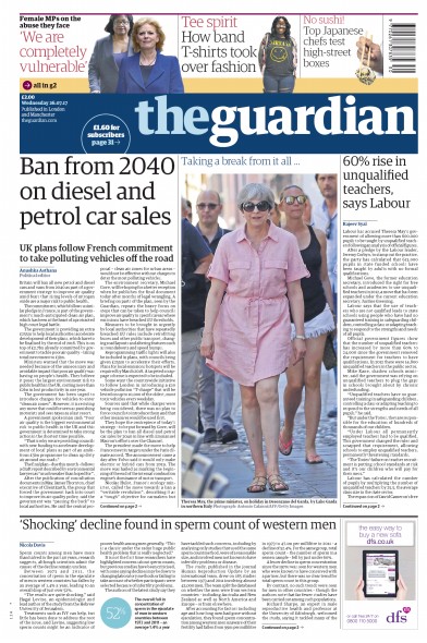The Guardian Newspaper Front Page (UK) for 26 July 2017