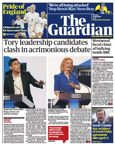 The Guardian Newspaper Front Page (UK) for 26 July 2022