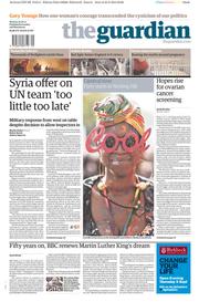 The Guardian (UK) Newspaper Front Page for 26 August 2013
