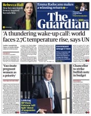 The Guardian (UK) Newspaper Front Page for 27 October 2021