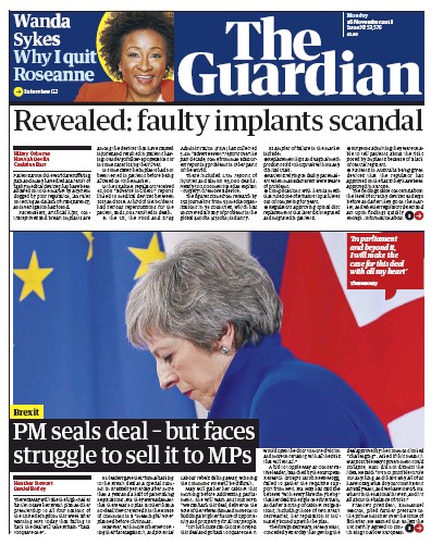 The Guardian Newspaper Front Page (UK) for 27 November 2018