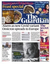 The Guardian (UK) Newspaper Front Page for 27 November 2021