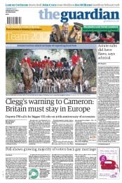 The Guardian Newspaper Front Page (UK) for 27 December 2012