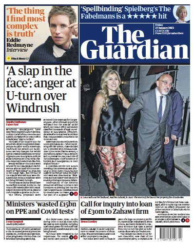 The Guardian Newspaper Front Page (UK) for 27 January 2023