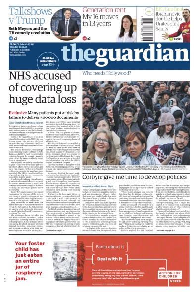 The Guardian Newspaper Front Page (UK) for 27 February 2017