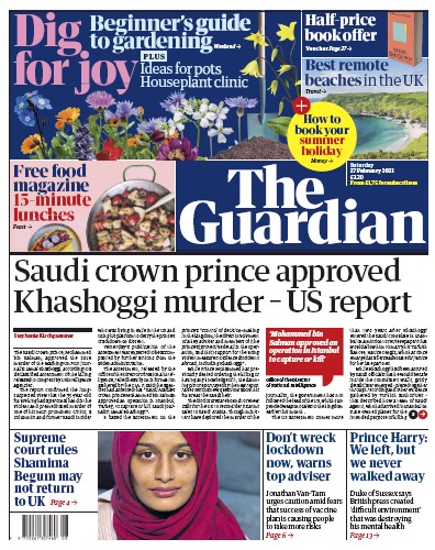 The Guardian Newspaper Front Page (UK) for 27 February 2021