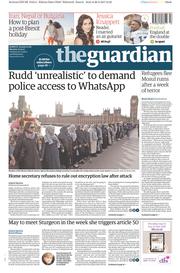 The Guardian (UK) Newspaper Front Page for 27 March 2017