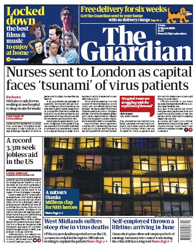 The Guardian Newspaper Front Page (UK) for 27 March 2020