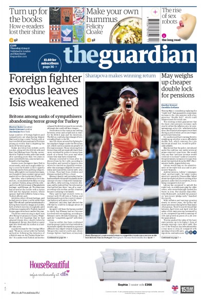 The Guardian Newspaper Front Page (UK) for 27 April 2017