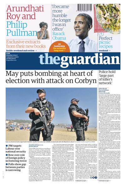 The Guardian Newspaper Front Page (UK) for 27 May 2017