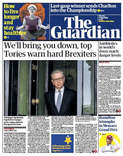 The Guardian Newspaper Front Page (UK) for 27 May 2019
