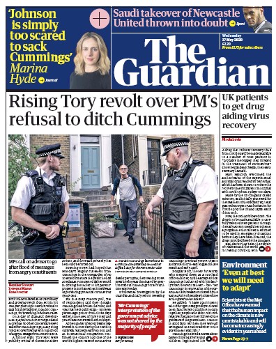 The Guardian Newspaper Front Page (UK) for 27 May 2020