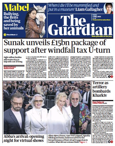 The Guardian Newspaper Front Page (UK) for 27 May 2022